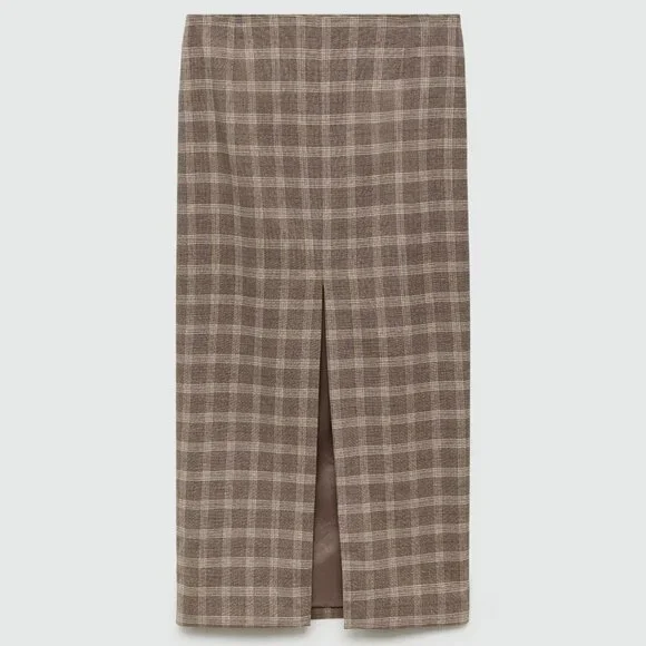 Mango Beige Plaid Check Skirt With Slit/NWT/10 (EU 42) - Picture 7 of 16